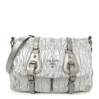 Prada Metallic Nappa Gaufre Messenger Tote Argento 1 of 19