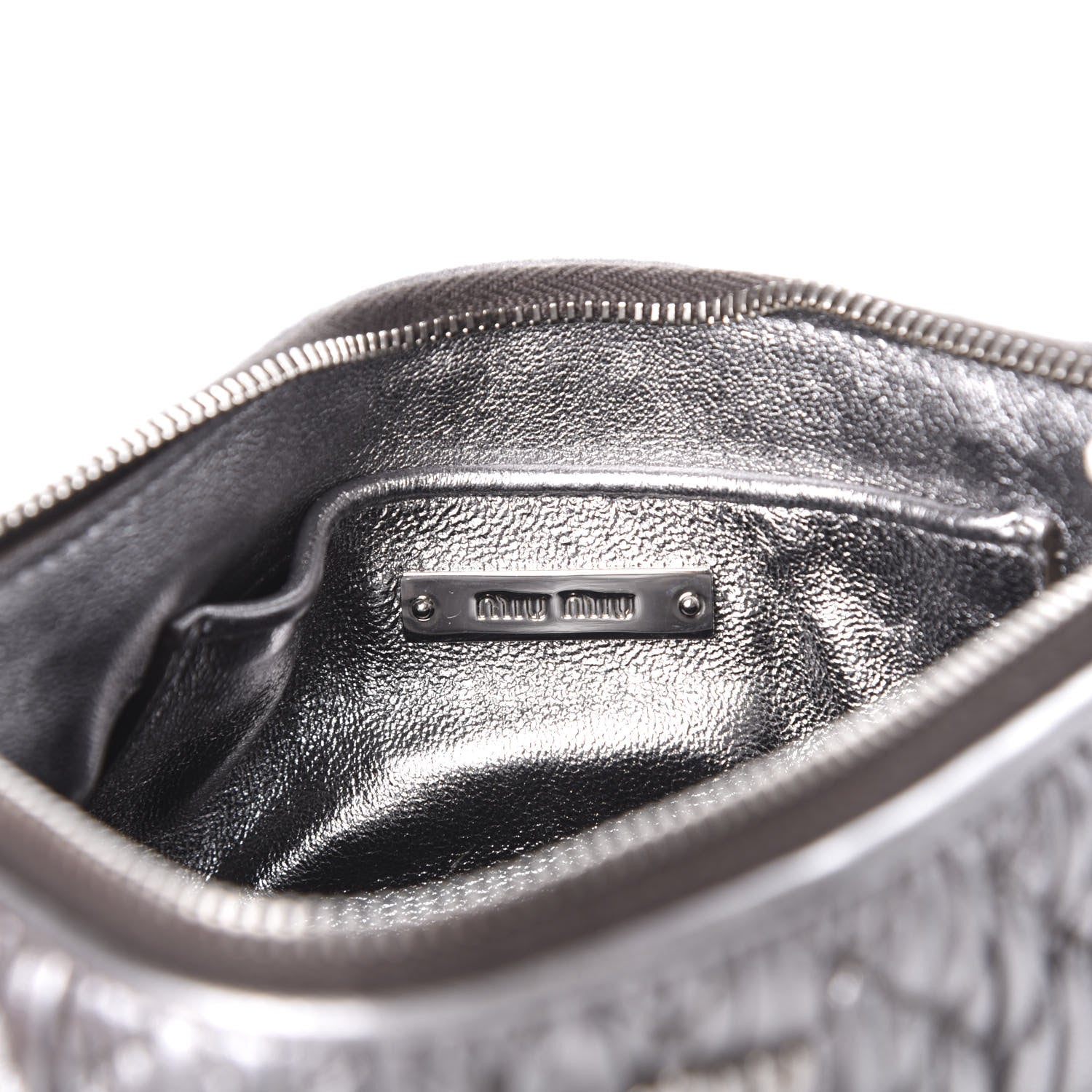 Miu Miu Metallic Nappa Matelasse Crystal Chain Crossbody Cromo 6 of 9