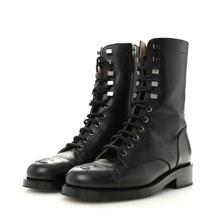 Chanel Calfskin Lace Up Combat Boots 37.5 Black 4 of 13