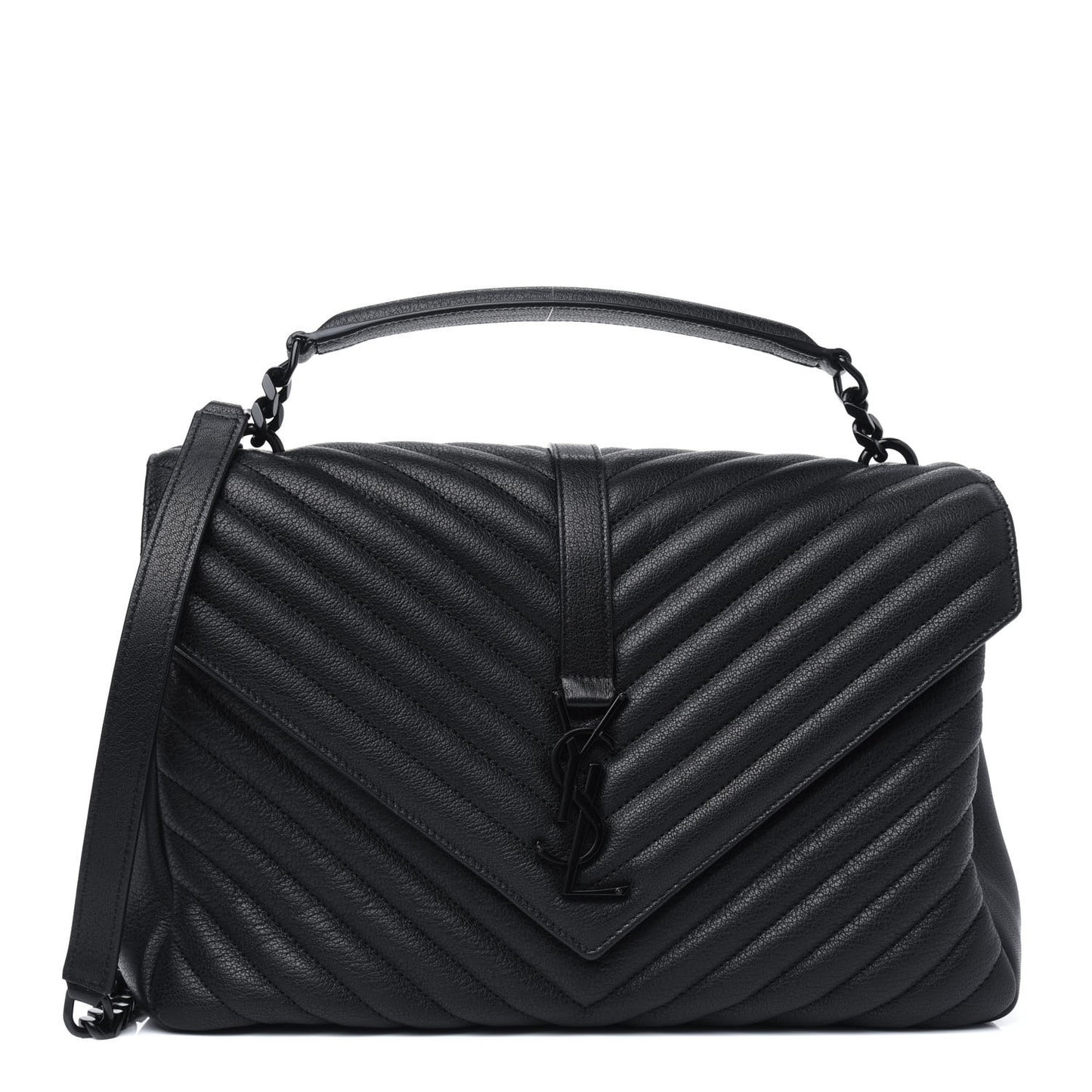 Sheepskin Matelasse Chevron Monogram Monochrome Large College Satchel Black