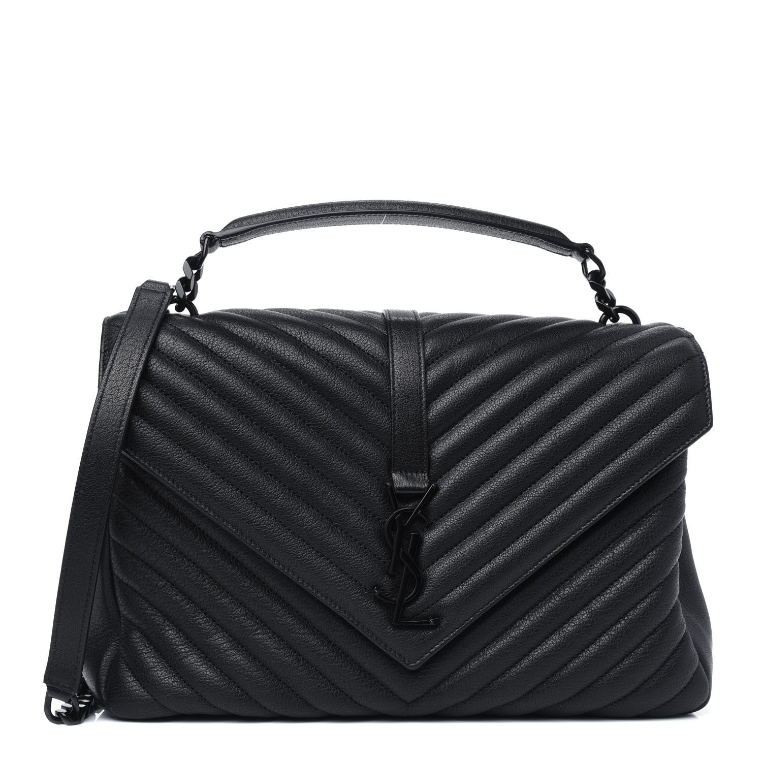 Saint Laurent Sheepskin Matelasse Chevron Monogram Monochrome Large College Satchel Black 1 of 14