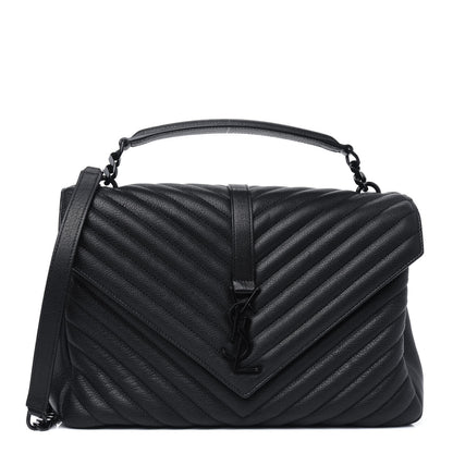Saint Laurent Sheepskin Matelasse Chevron Monogram Monochrome Large College Satchel Black 1 of 14