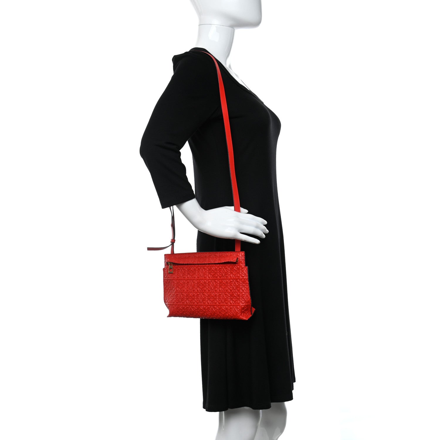 Loewe Calfskin Embossed Mini Repeat T Crossbody Bag Red 3 of 9