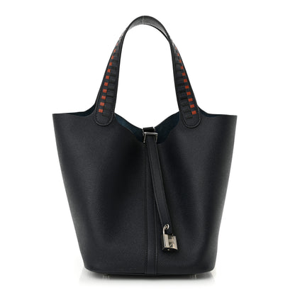 Hermes Epsom Tressage De Cuir Picotin Lock 22 MM Bleu Indigo Black Brique 1 of 11