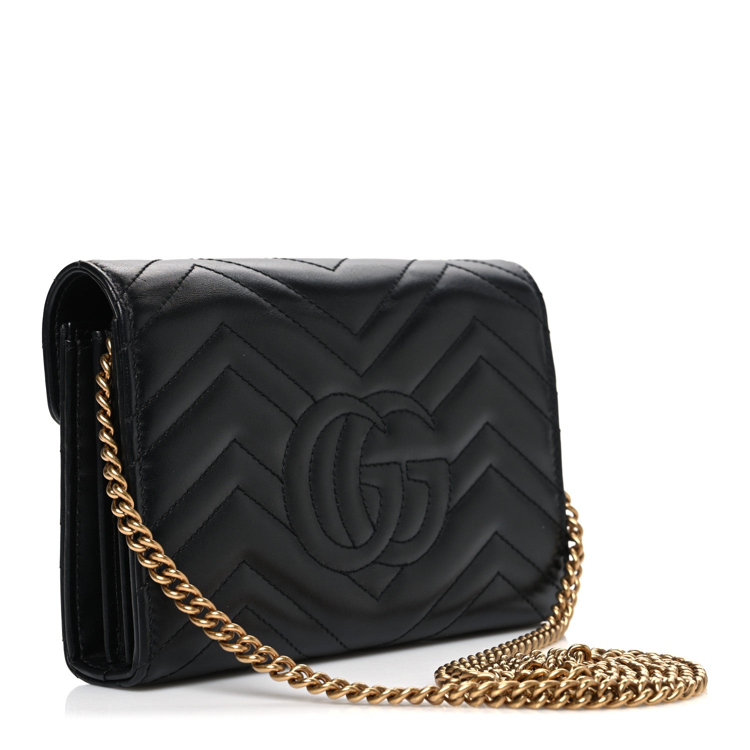 Gucci Calfskin Matelasse GG Marmont Chain Wallet Black 3 of 11