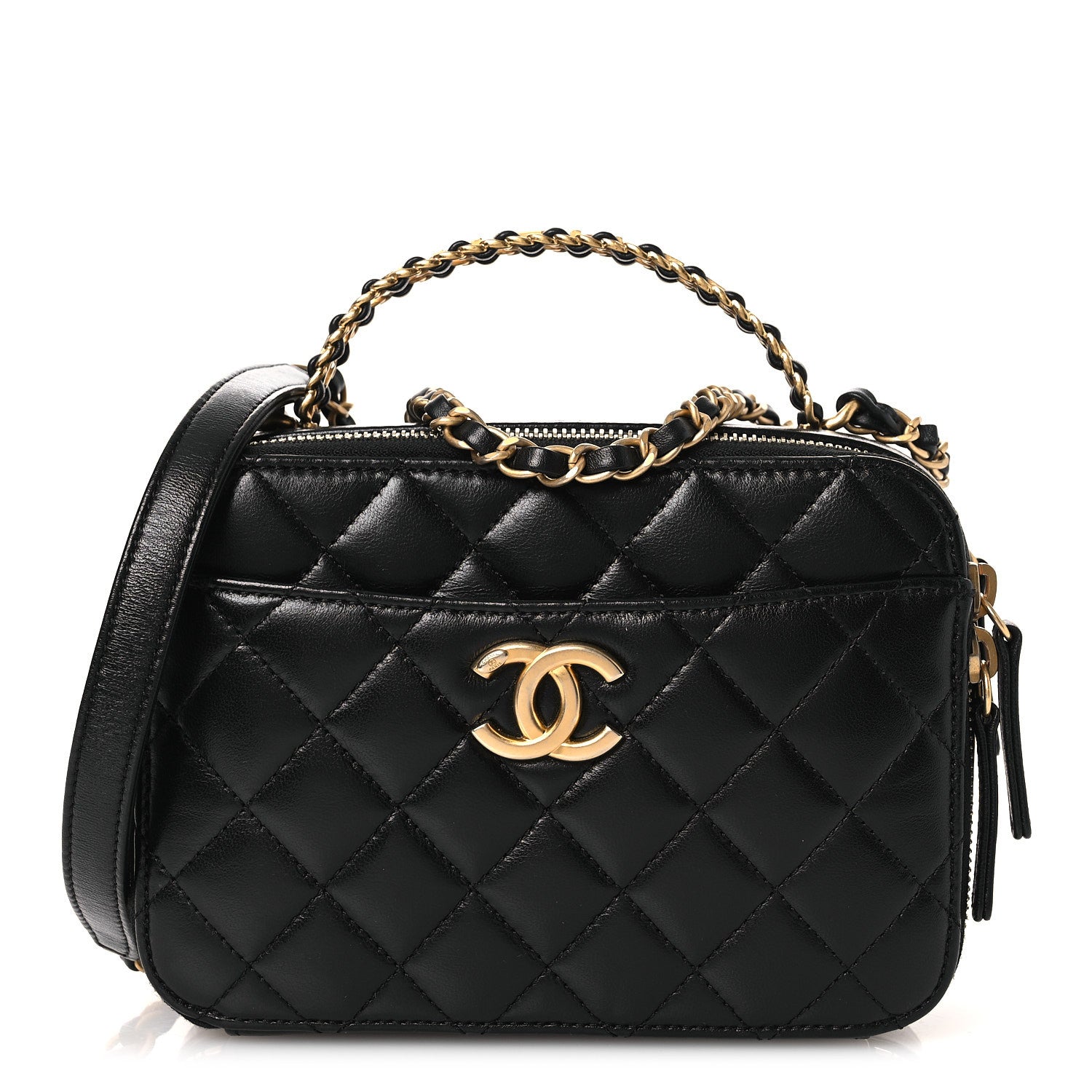 Chanel Shiny Calfskin Quilted Small Pick Me Up Vanity Case Black 1 of 11