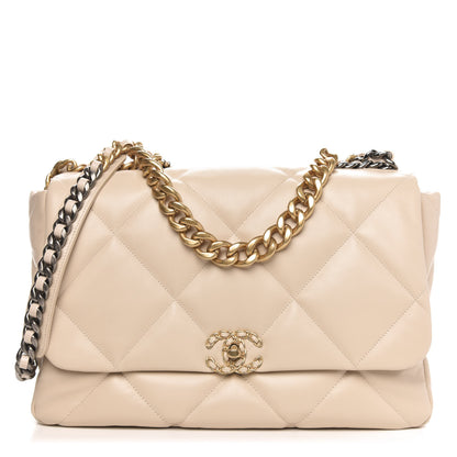 Chanel Lambskin Quilted Maxi Chanel 19 Flap Light Beige 1 of 12