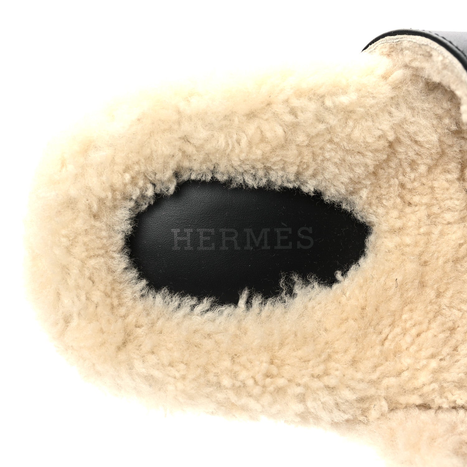 Hermes Calfskin Woolskin Womens Chypre Sandals 37 Black Ecru 7 of 8