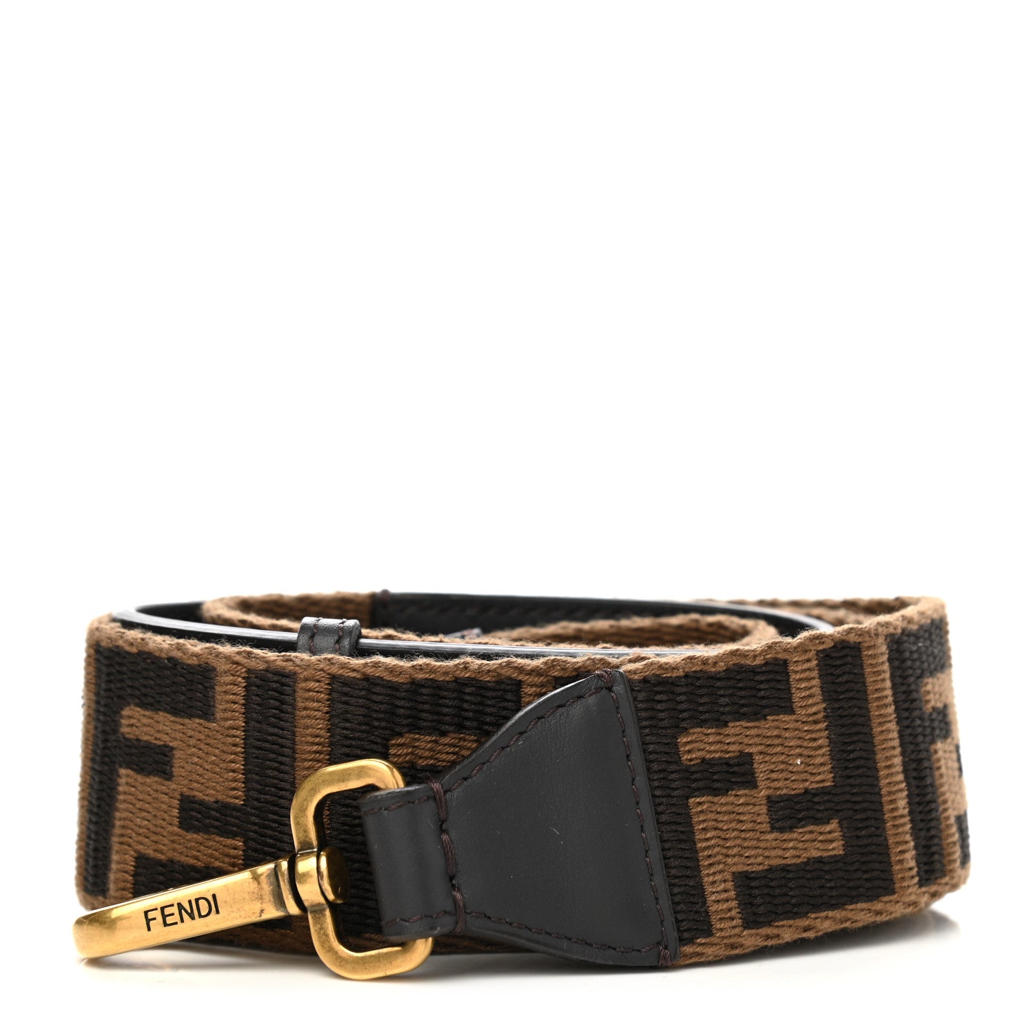 Fendi Ribbon Vitello Century FF 1974 Flat Studded Strap You Fango Marrone Ebano 1 of 6