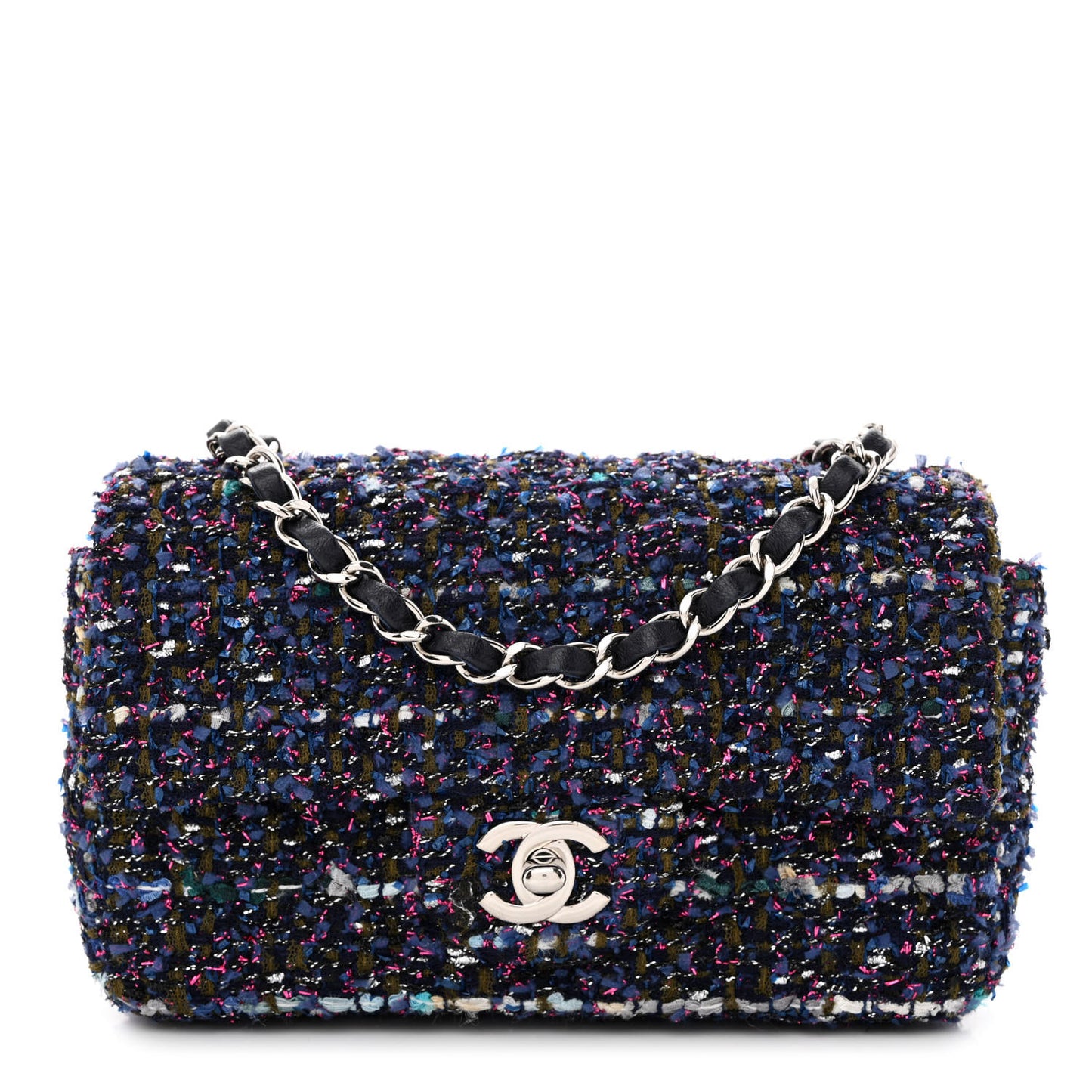 Tweed Quilted Mini Rectangular Flap Blue Purple Khaki Pink