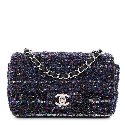 Chanel Tweed Quilted Mini Rectangular Flap Blue Purple Khaki Pink 1 of 12