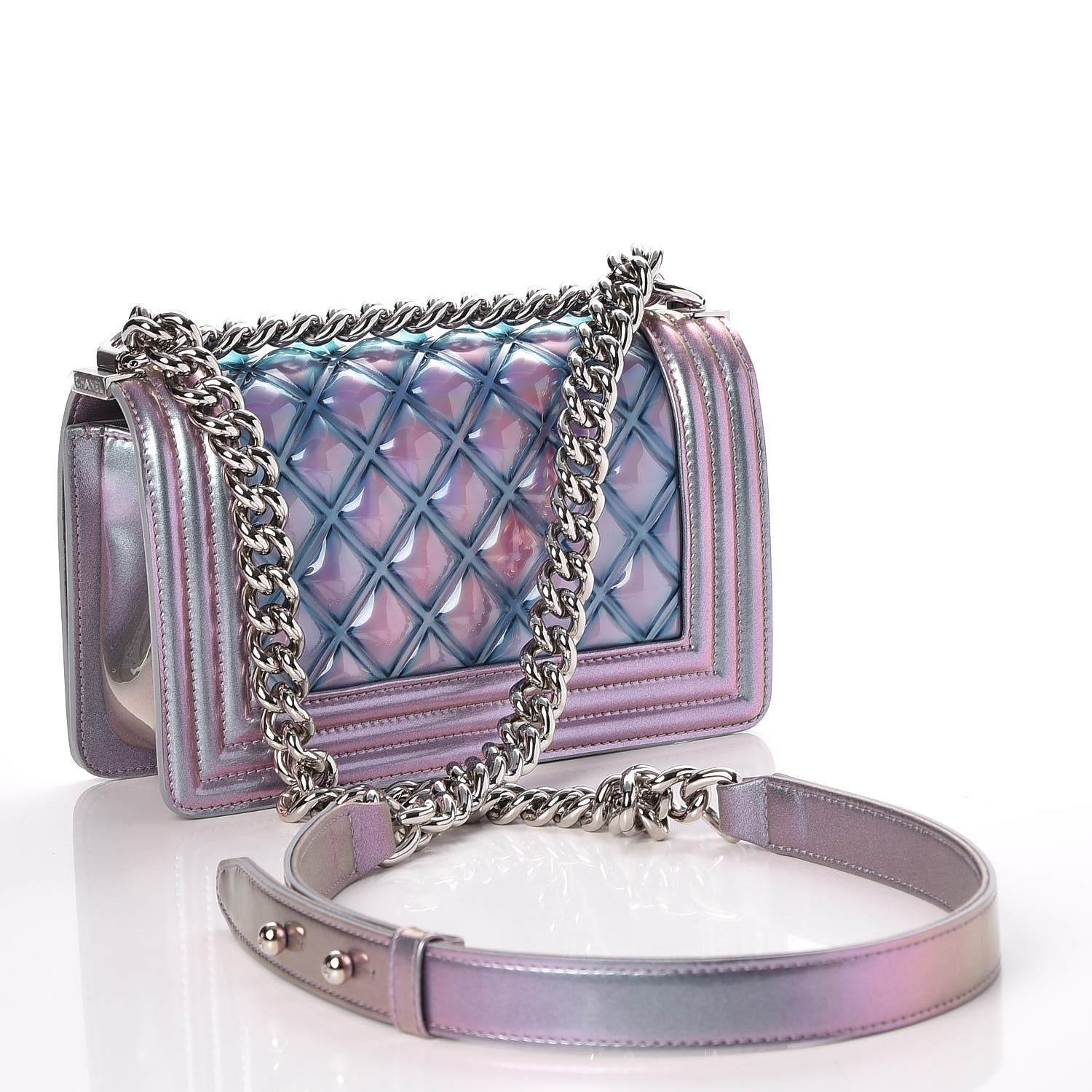 Chanel Iridescent Patent Calfskin PVC Quilted Small Boy Flap Light Purple 3 of 8