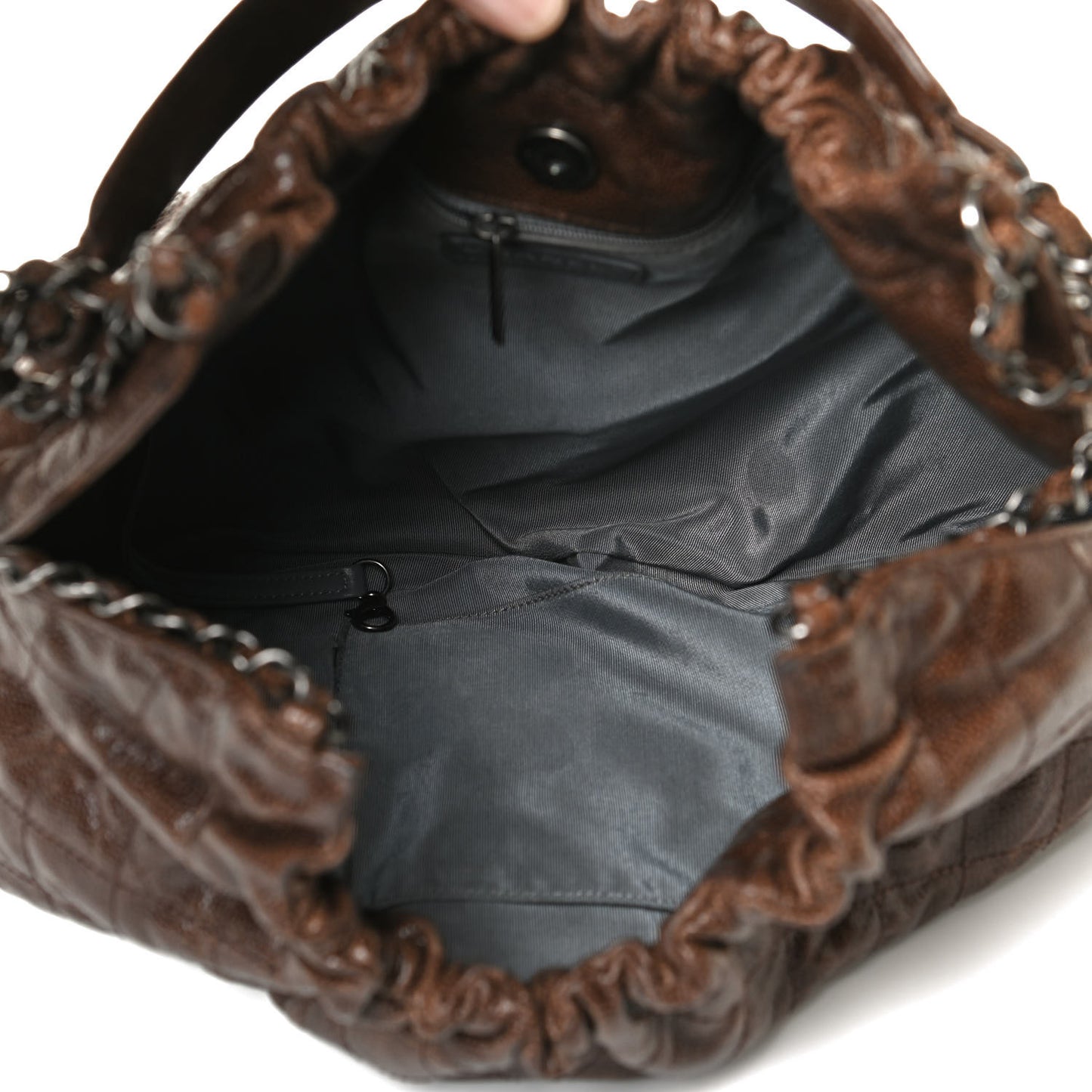 Distressed Glazed Caviar Quilted Medium Elastic Tote Brown