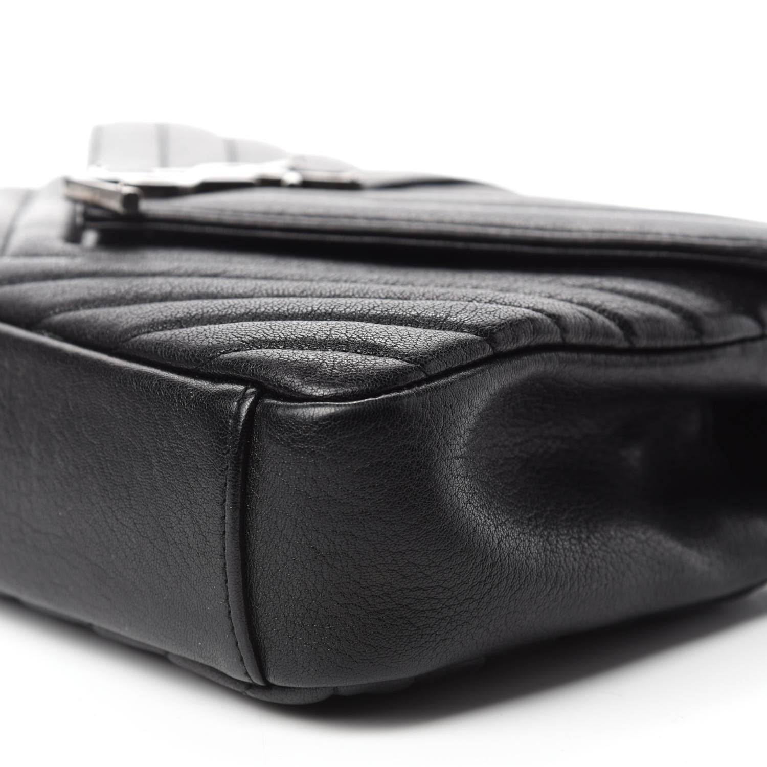 Saint Laurent Sheepskin Matelasse Chevron Monogram Medium College Bag Black 7 of 13