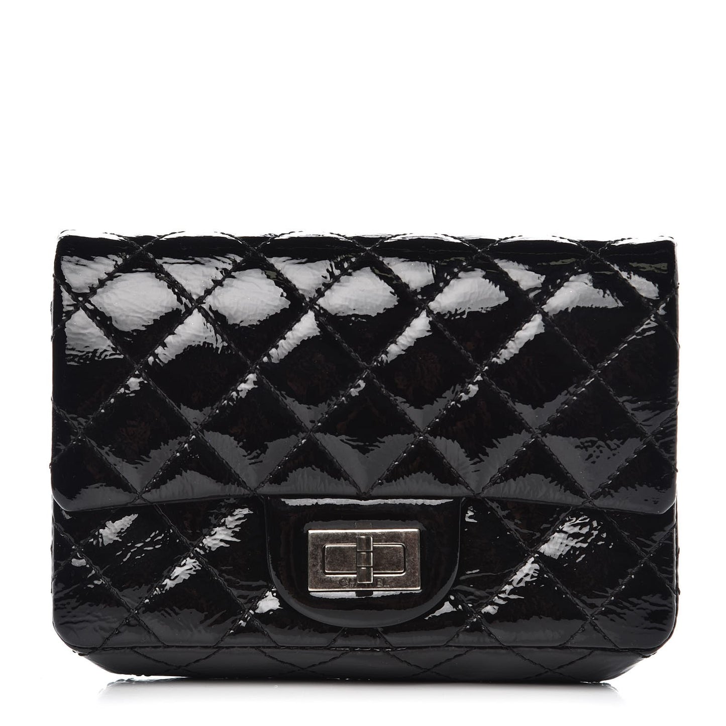 Patent Quilted Reissue Flap Clutch Bag Black