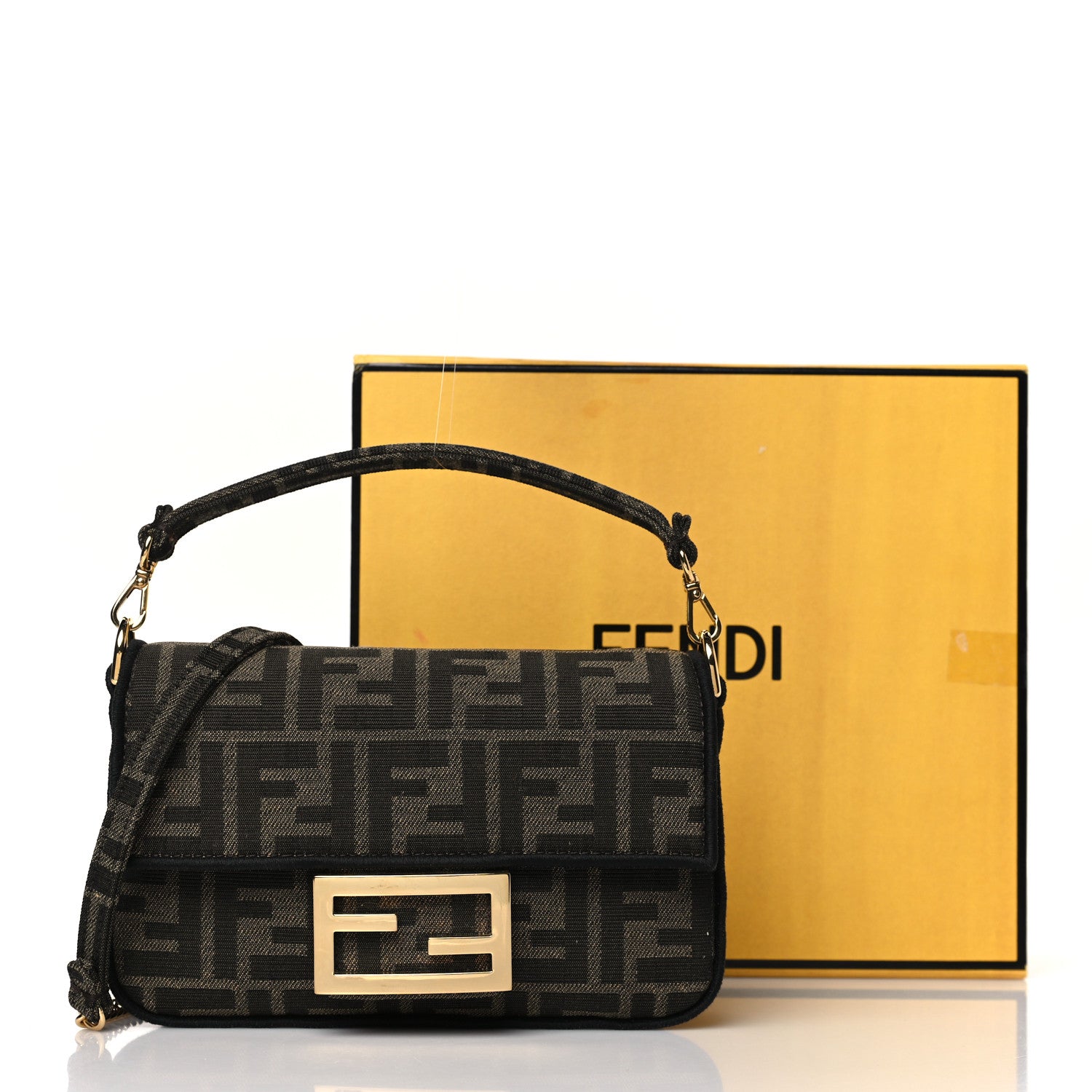 Fendi Fabric Jacquard FF 1974 Mini Baguette Tobacco Moro Black 9 of 9
