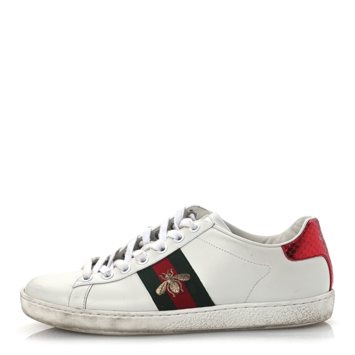 Gucci Calfskin Ayers Bee Embroidered Womens Ace Sneakers 37 White Green 1 of 17
