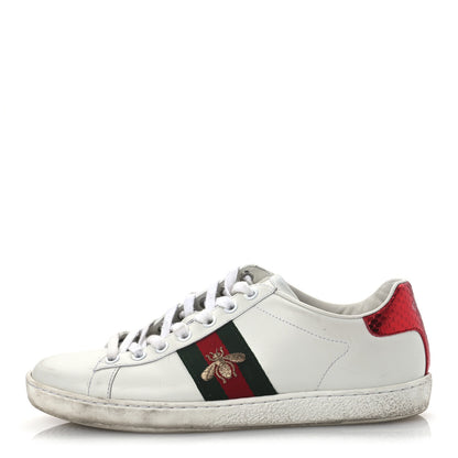 Gucci Calfskin Ayers Bee Embroidered Womens Ace Sneakers 37 White Green 1 of 17
