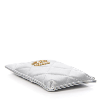 Chanel Metallic Goatskin Quilted 19 Flat Wallet Pouch Silver 3 of 7