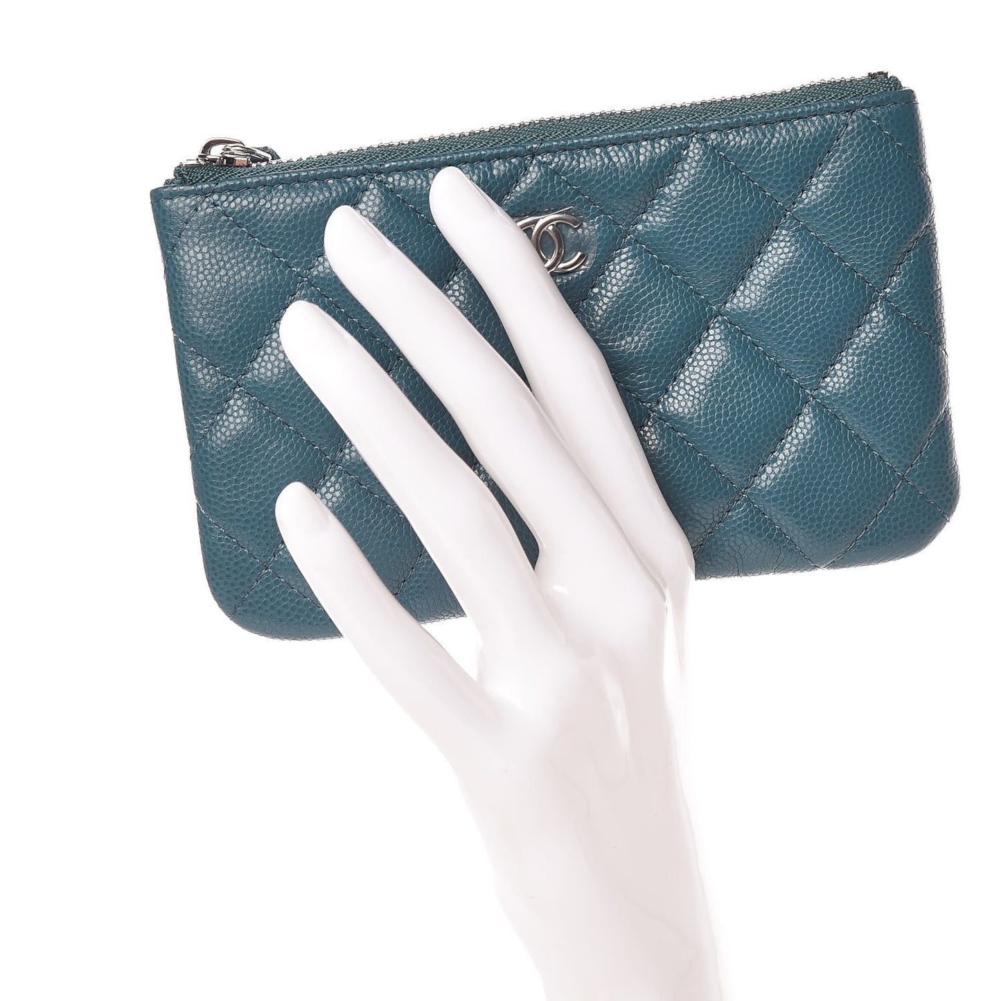 Caviar Quilted Small Cosmetic Case Dark Turquoise