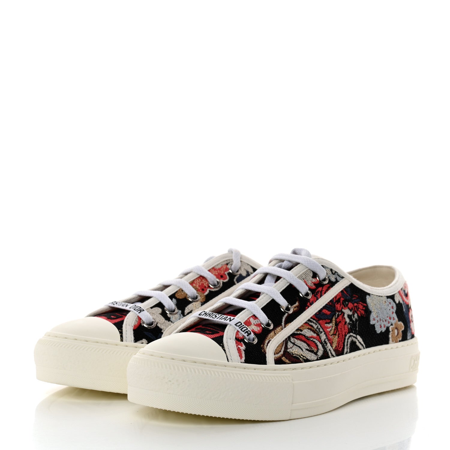 Christian Dior Cotton Floral Pop Embroidered Walk'N'Dior Low Top Sneakers 38 Red Multicolor 3 of 9