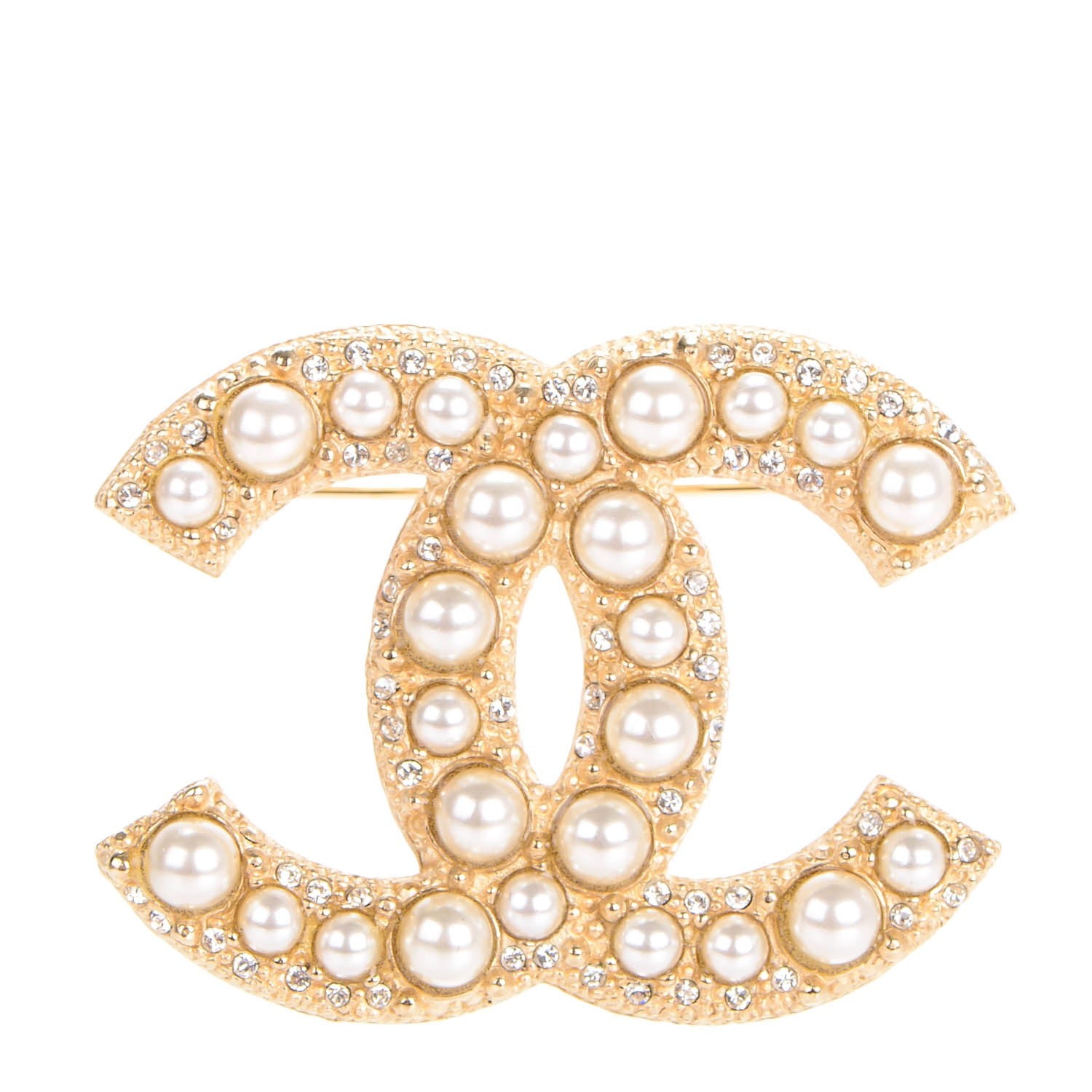 Chanel Pearl Crystal CC Brooch Gold 1 of 5
