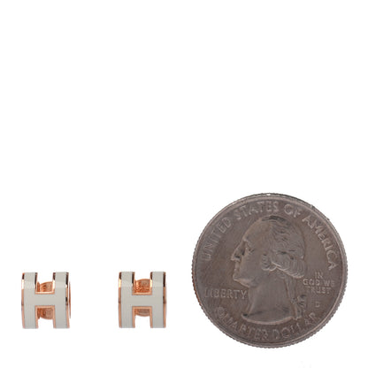 Hermes Rose Gold Lacquered Mini Pop H Earrings White 2 of 4