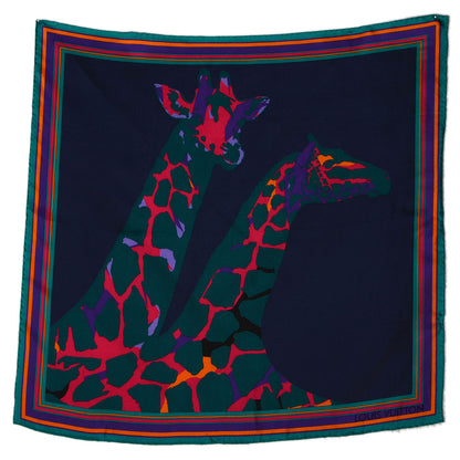 Louis Vuitton Silk Leopard Giraffe Scarf Navy 2 of 3