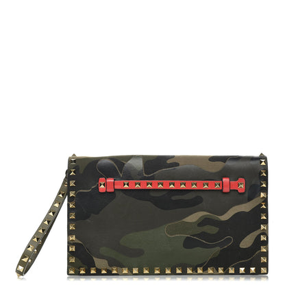 Valentino Garavani Nappa Canvas Camouflage Rockstud Wristlet Clutch Verde Rouge 1 of 10