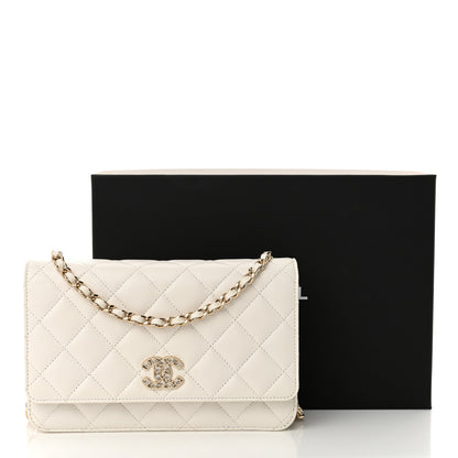 Chanel Caviar Quilted Crystal Heart CC Wallet On Chain WOC White 12 of 12