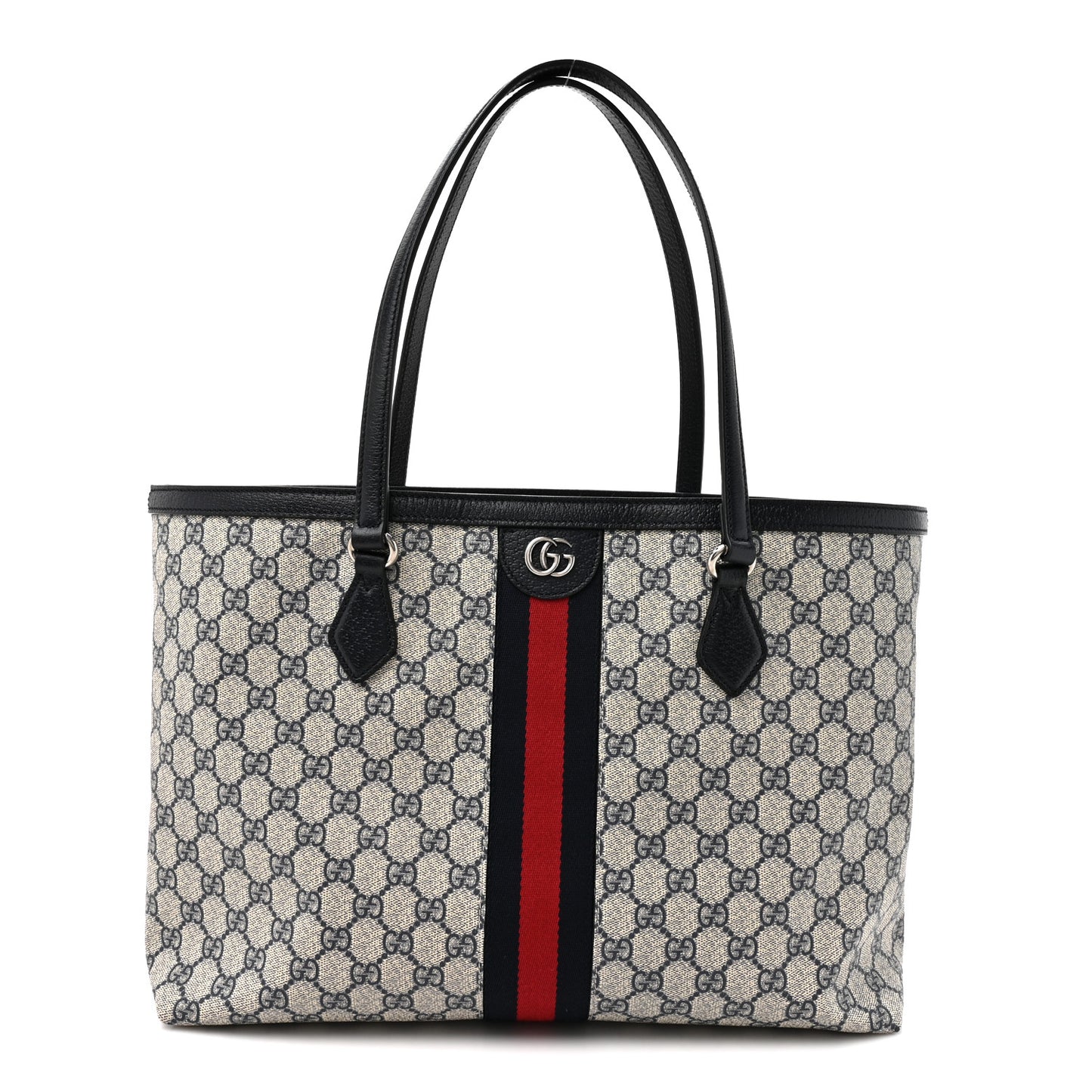 GG Supreme Monogram Textured Calfskin Web Medium Ophidia Shopping Tote Beige Blue