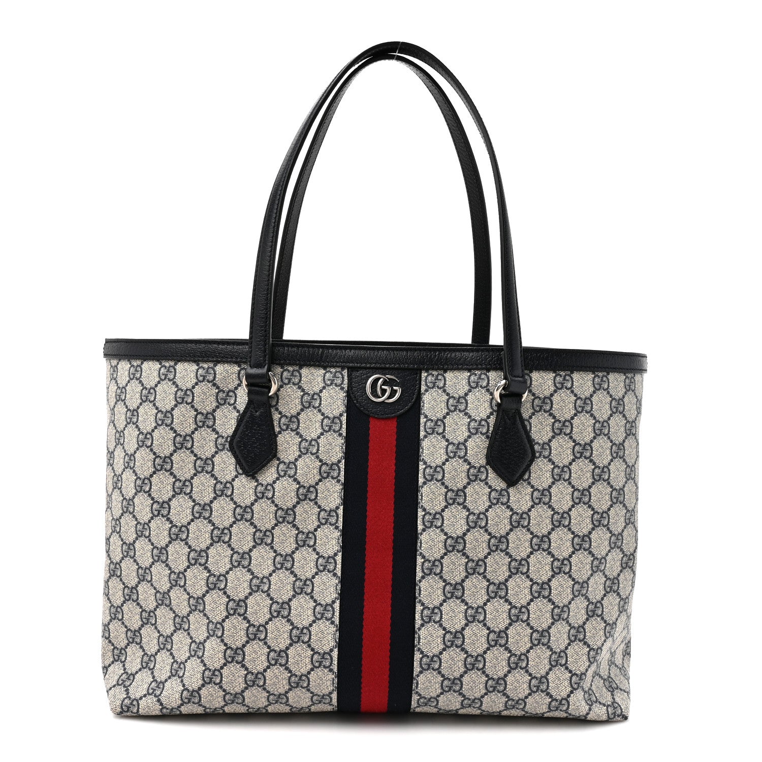 Gucci GG Supreme Monogram Textured Calfskin Web Medium Ophidia Shopping Tote Beige Blue 1 of 11