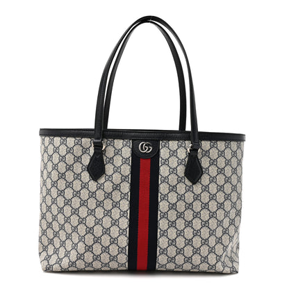 Gucci GG Supreme Monogram Textured Calfskin Web Medium Ophidia Shopping Tote Beige Blue 1 of 11