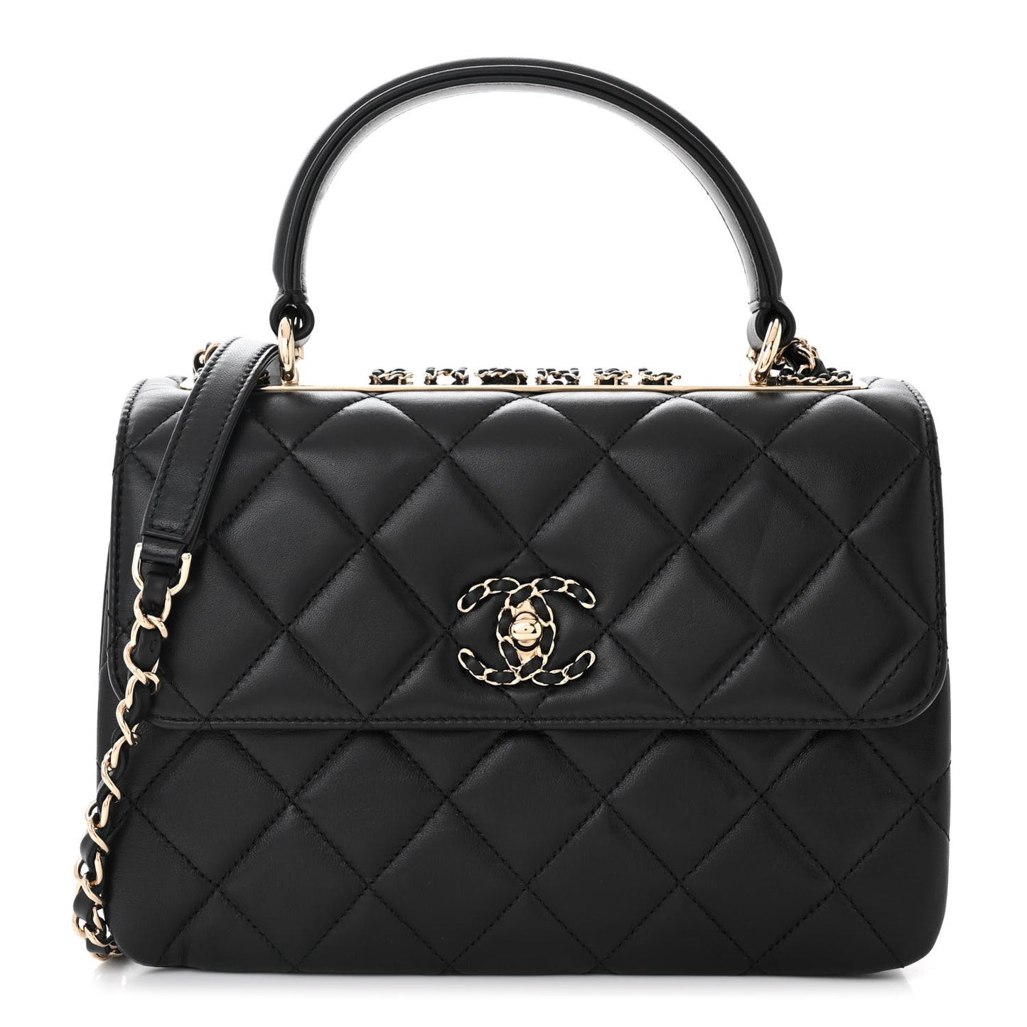 Lambskin Quilted Small Trendy CC Chain Dual Handle Flap Bag Black