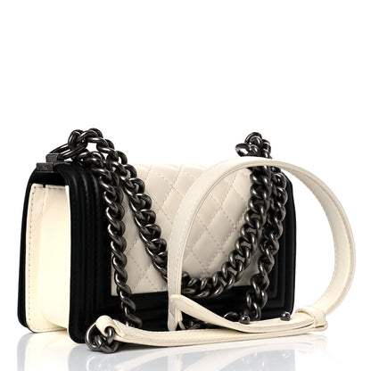 Chanel Lambskin Quilted Small Boy Flap Black White 2 of 16