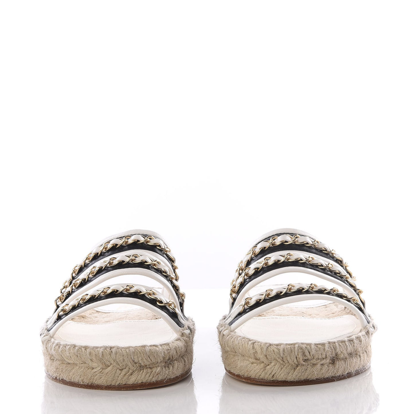Lambskin Chain Espadrille Slip On Sandals 36 Black White
