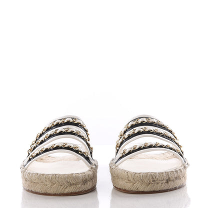 Chanel Lambskin Chain Espadrille Slip On Sandals 36 Black White 2 of 11