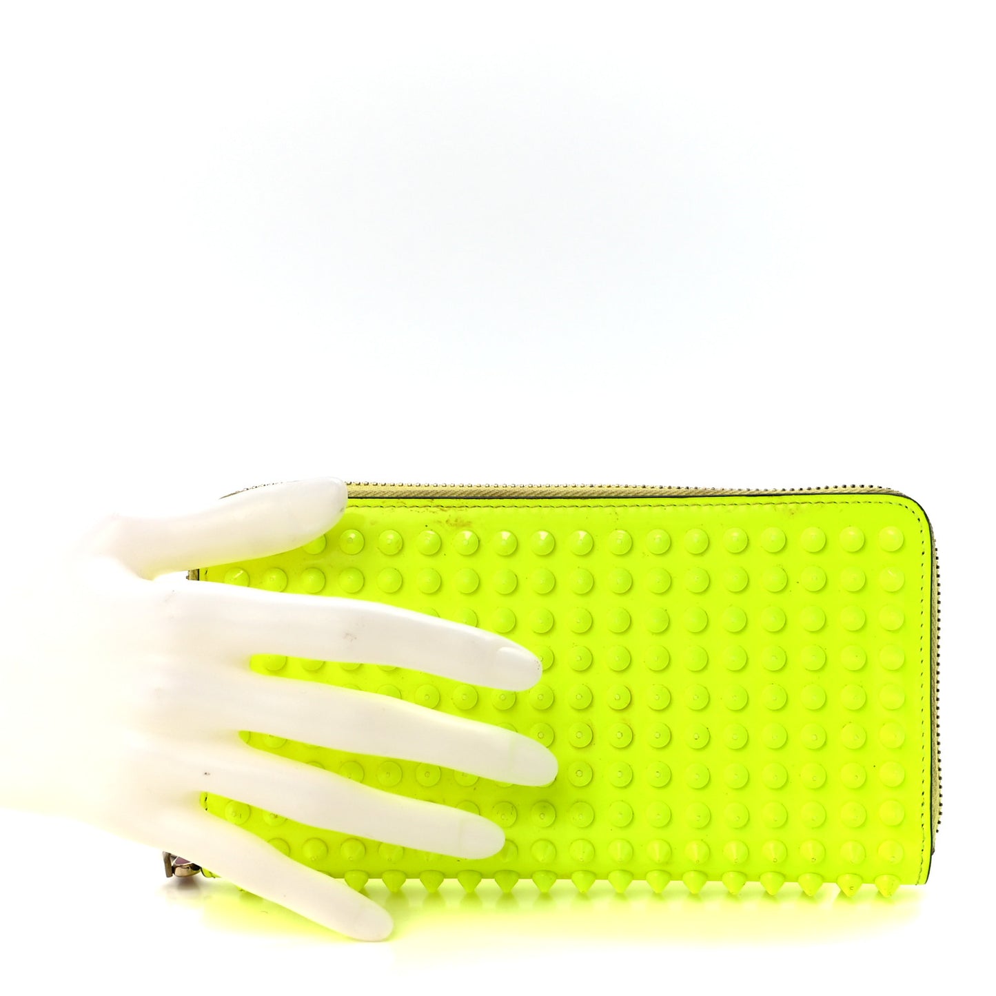 Patent Panettone Spiked Zip Around Wallet Neon Yellow