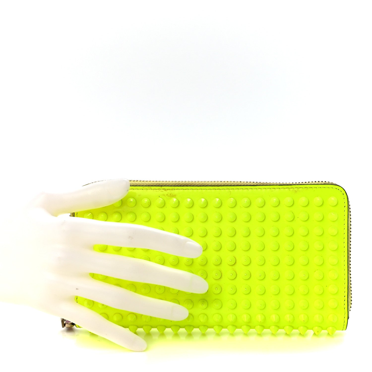 Christian Louboutin Patent Panettone Spiked Zip Around Wallet Neon Yellow 11 of 11