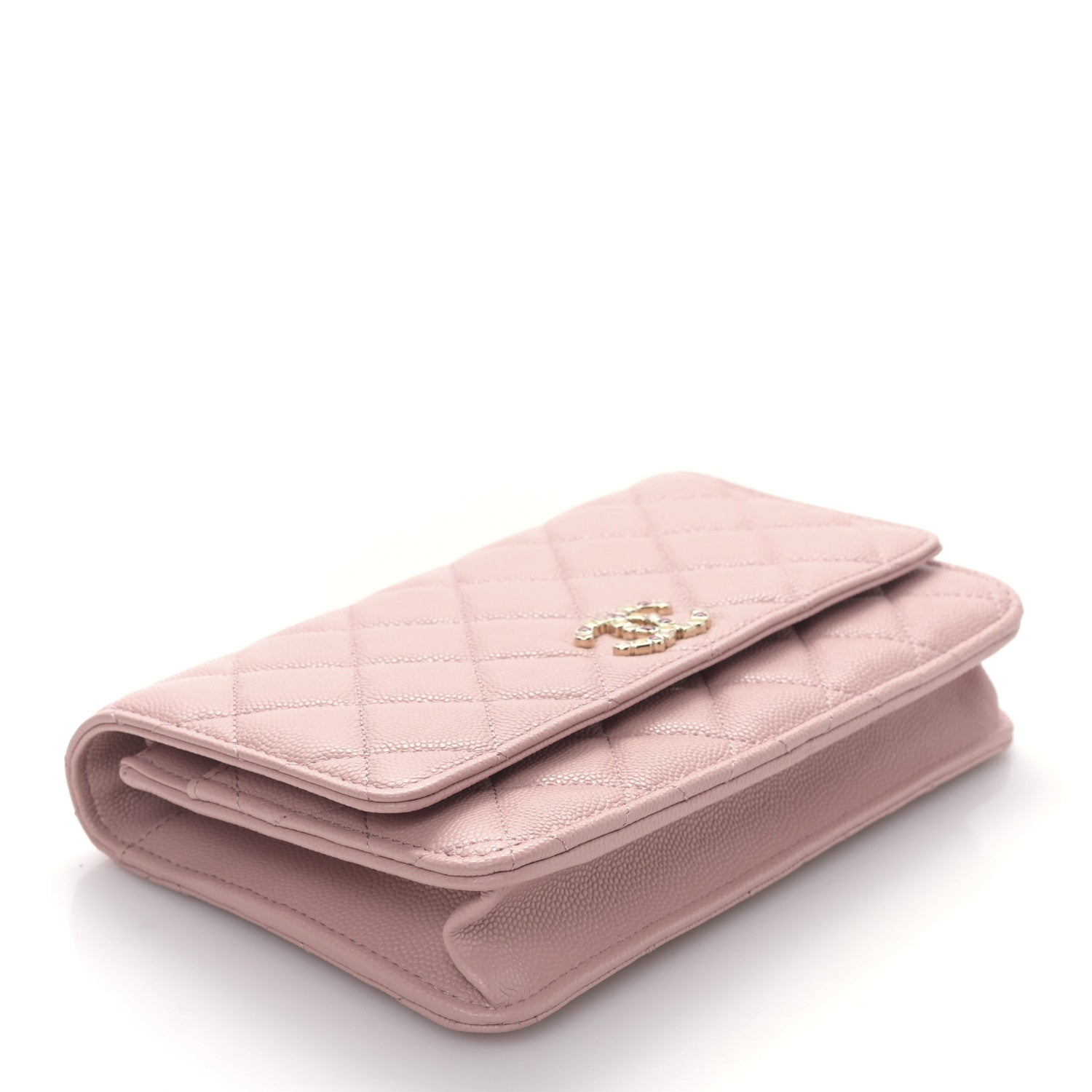 Chanel Shiny Caviar Enamel Quilted CC Wallet On Chain WOC Pink 4 of 10