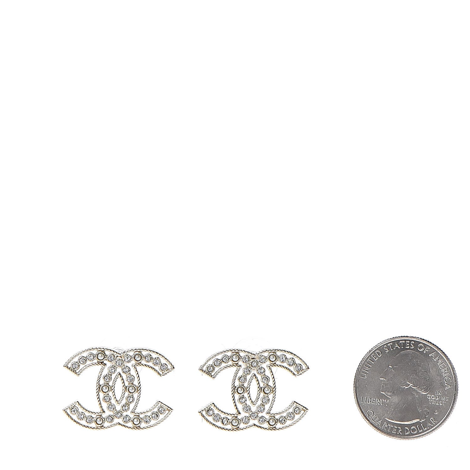 Chanel Pearl Crystal Sparkling Pearls CC Earrings Light Gold 2 of 5