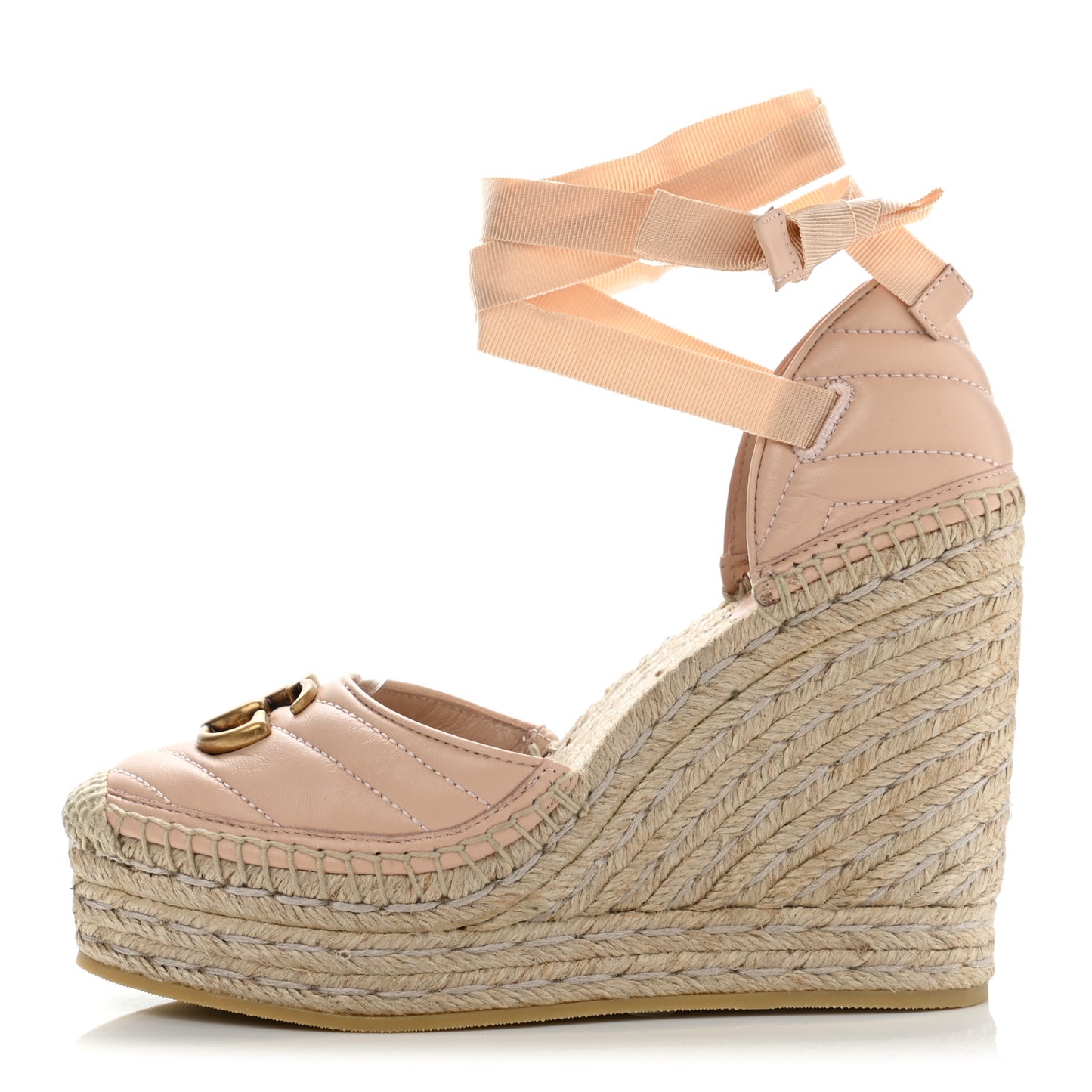 Nappa Matelasse GG Marmont Ankle Wrap Platform 35/120mm Espadrille Wedges 37.5 Skin Rose