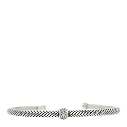 David Yurman Sterling Silver Diamond 4mm Cable Classics Station Bracelet 1 of 4