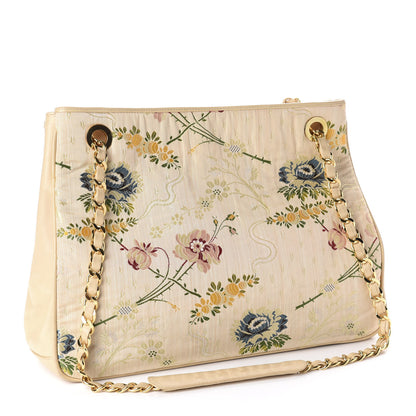 Chanel Calfskin Canvas Embroidered Flower Tote Beige 2 of 14