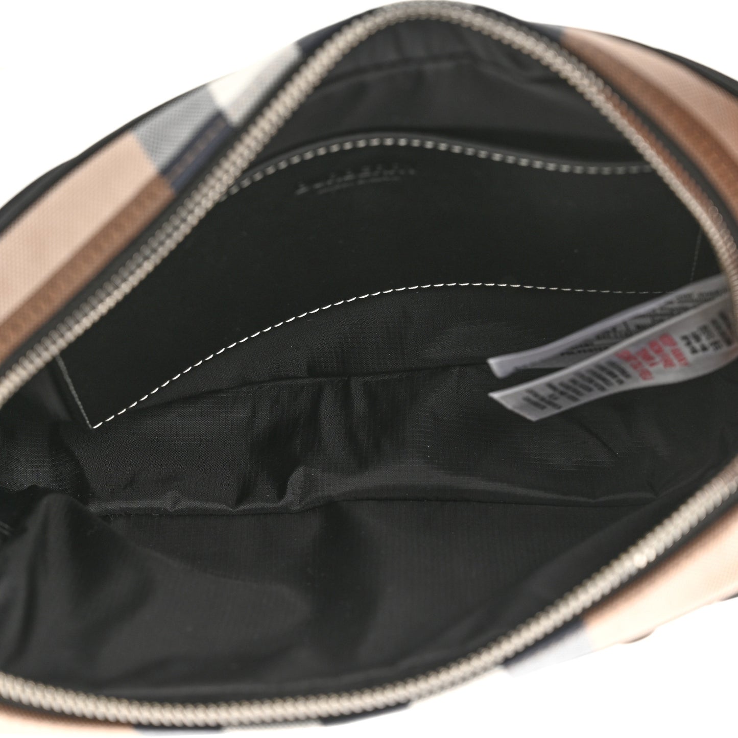 Cotton Calfskin Check Print Belt Bag Light Brown