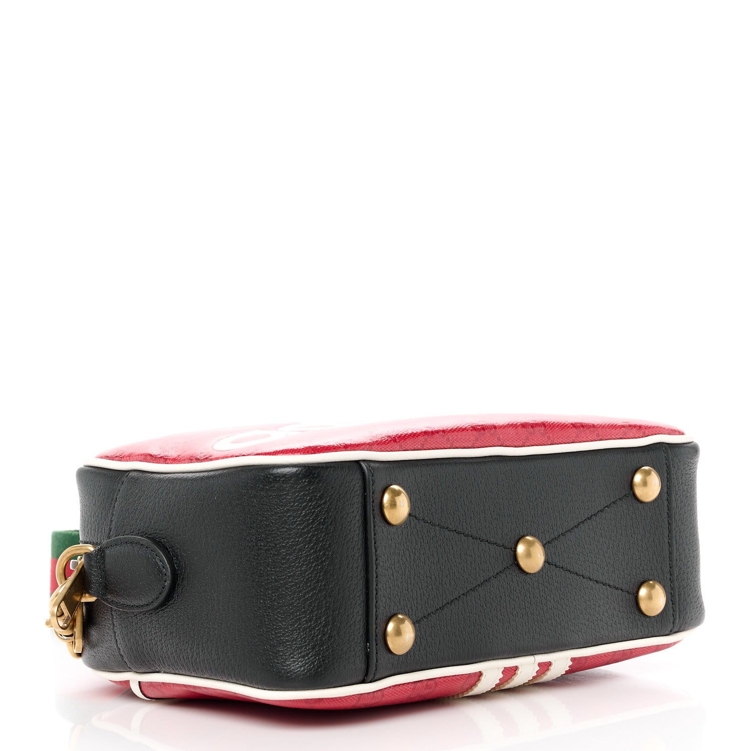 Gucci X ADIDAS Crystal Vintage Monogram Textured Dollar Calfskin Web Trefoil Logo Small Messenger Bag Hibiscus Red Off White Black 4 of 11
