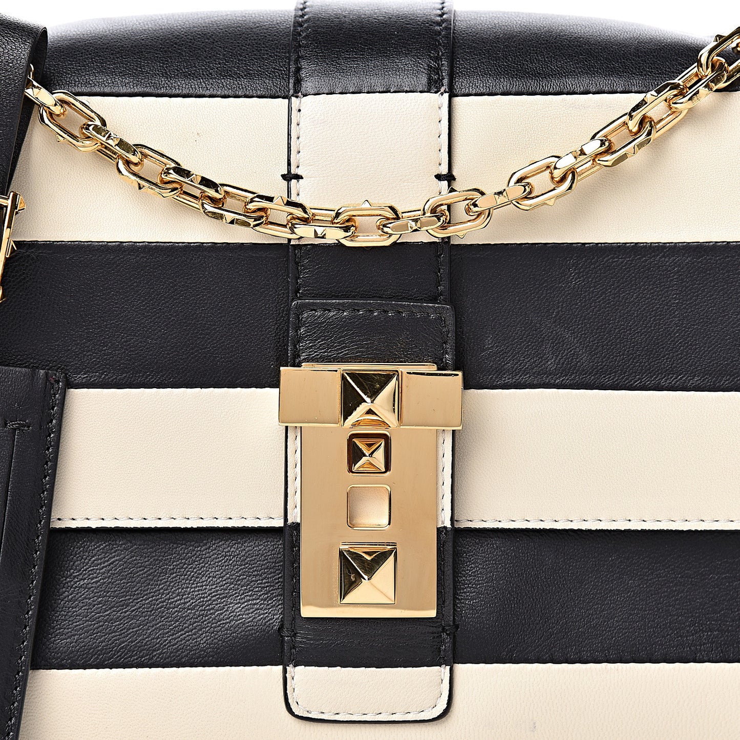 Nappa Striped B-Rockstud Flap Black Light Ivory