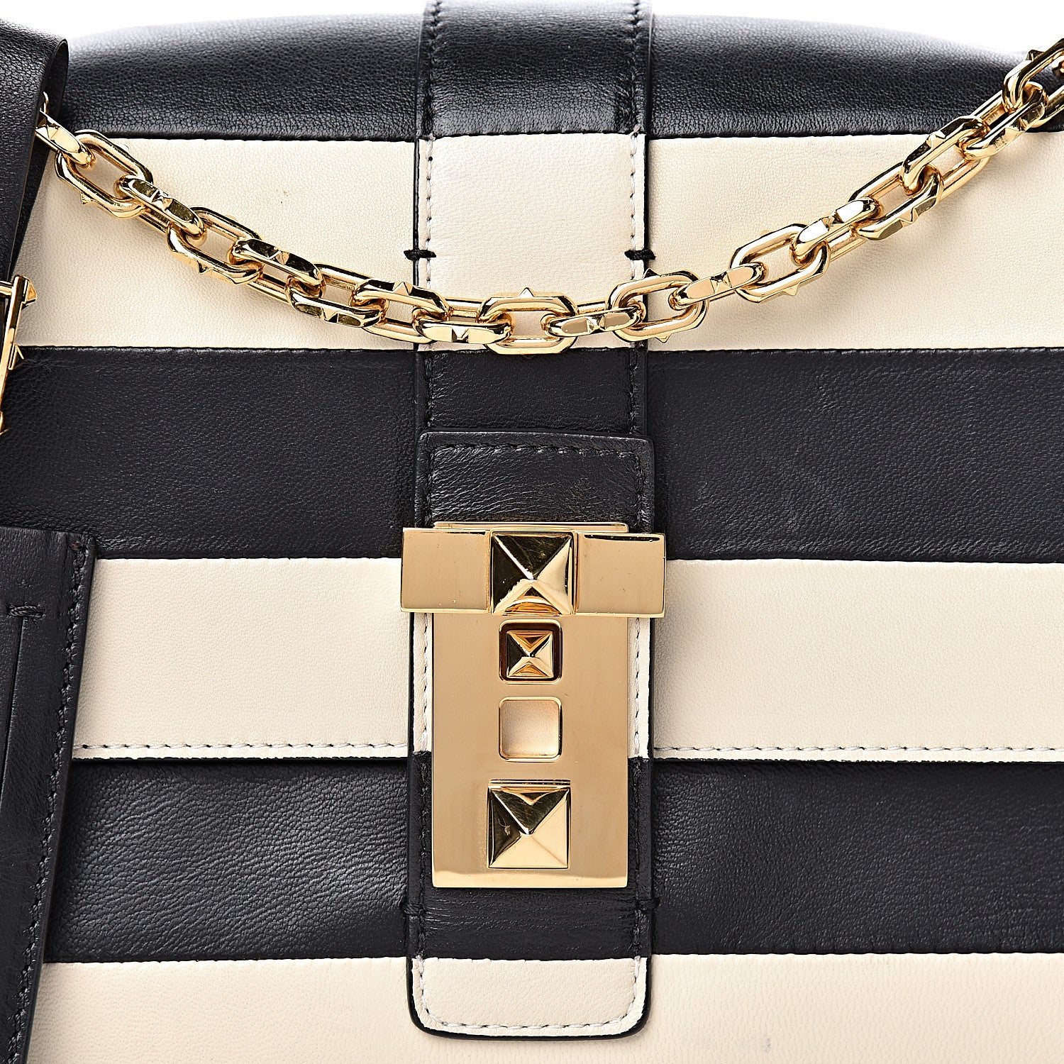 Valentino Garavani Nappa Striped B-Rockstud Flap Black Light Ivory 10 of 21