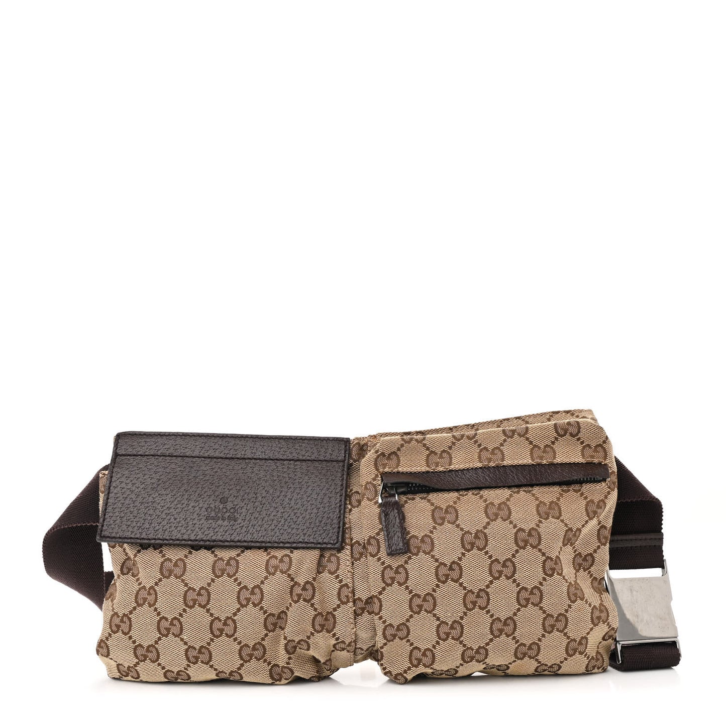 GG Monogram Double Pocket Belt Bag Dark Brown