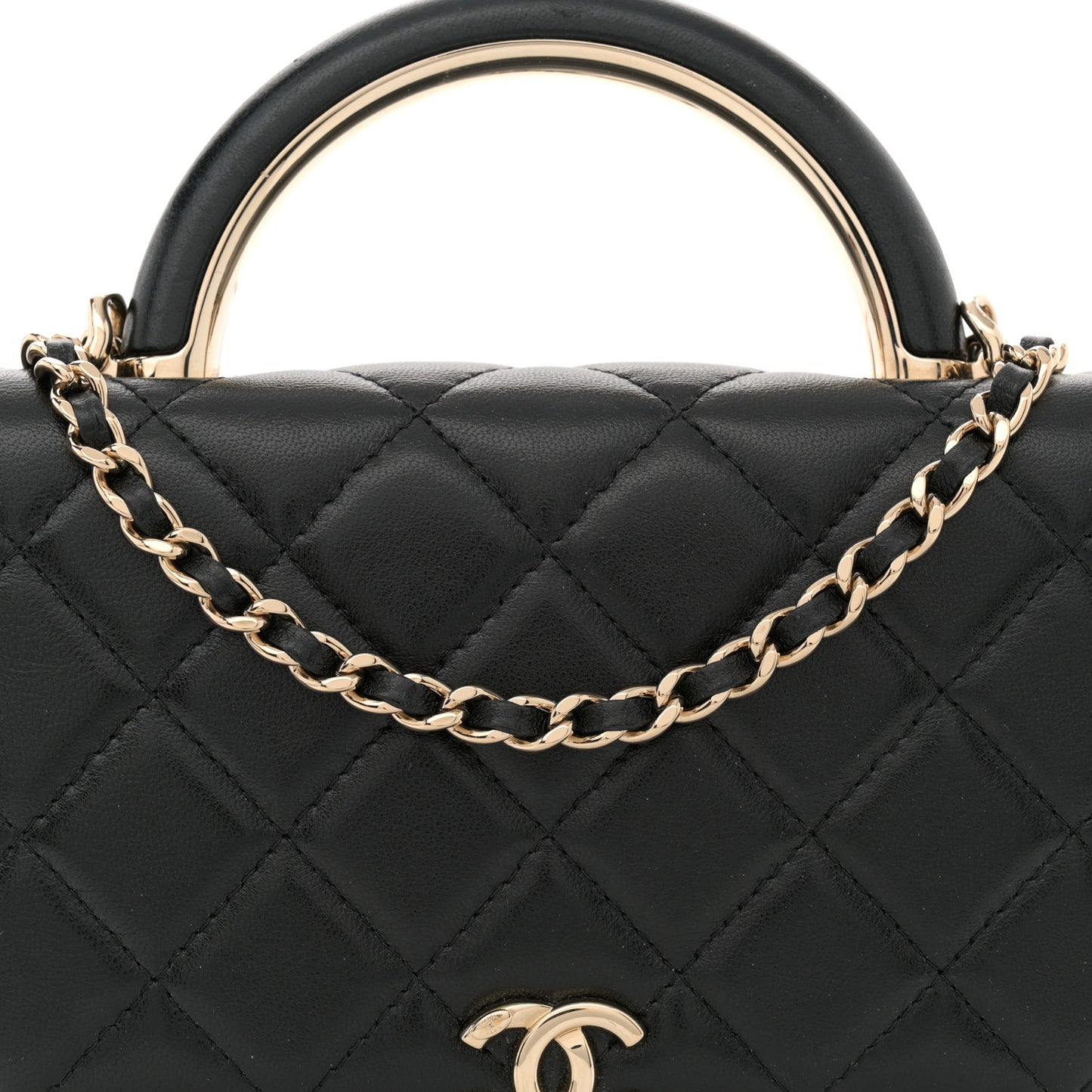 Lambskin Quilted Top Handle Wallet On Chain WOC Black